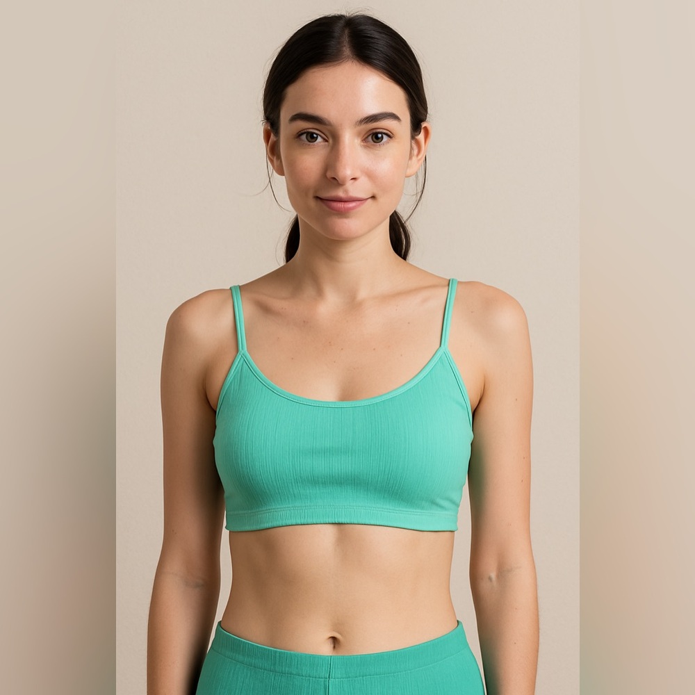 Turquoise Ribbed Bandeau Top